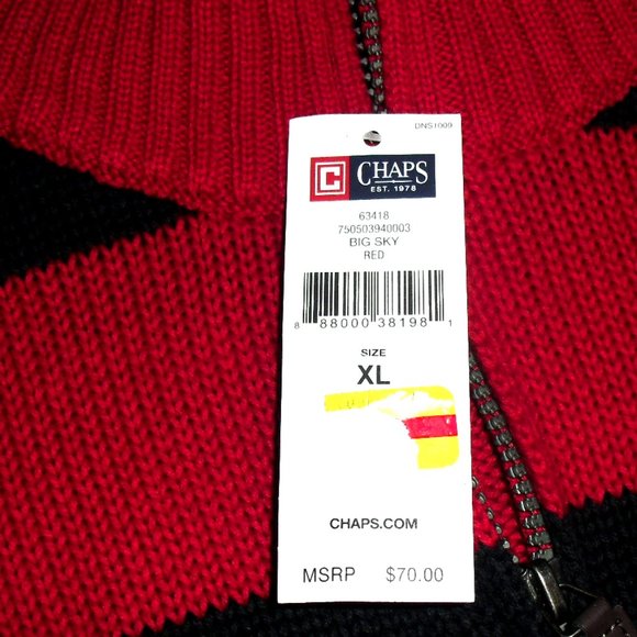 Chaps $70 Mens Red Navy Blue Striped 1/4 Zip Collared Sweater sz. XL New - Picture 5 of 6